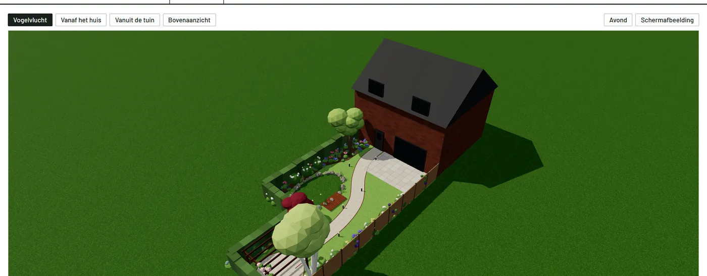 Het 3D-model van een tuinontwerp in GardenIQ